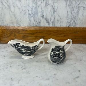 Royal Staffordshire by Clarice Cliff Black Transferware Gravy Boat & Creamer